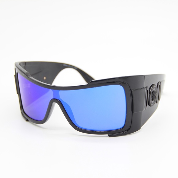 NEW VE4451 GB1/55 BLACK BLUE OVERSIZED SHIELD SUNGLASSES VERSACE MOD 4451 - Picture 3 of 10